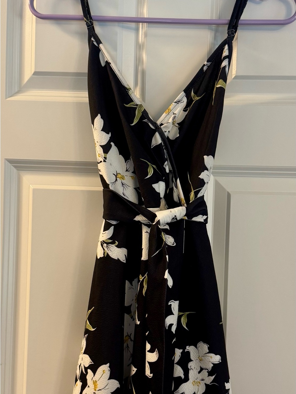 SHEIN Black Floral Wrap Dress with White and Green Print